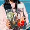 Square Water Bottle Plastic Clear Cup Leakproof Frosted Water Bottle Portable Drink Jug Practical PP Material Bottle with Straw
