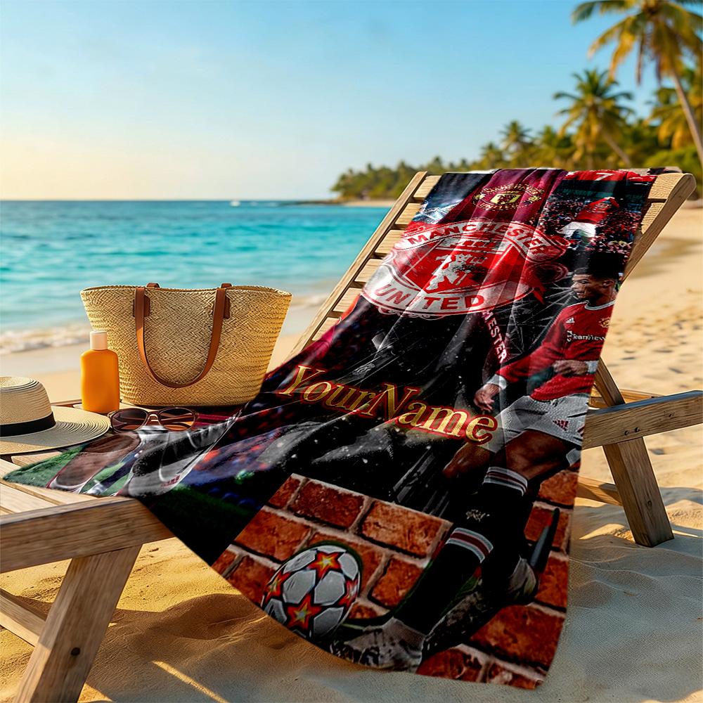 Manchester Customize Text Beach Towel Quick-Dry Soft Microfiber Perfect for Traveling Yoga Camping and Swimming