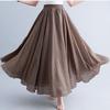 Literary Elastic Waist A-line Expansion Skirt Solid Color Ethnic Style Women Long Skirts
