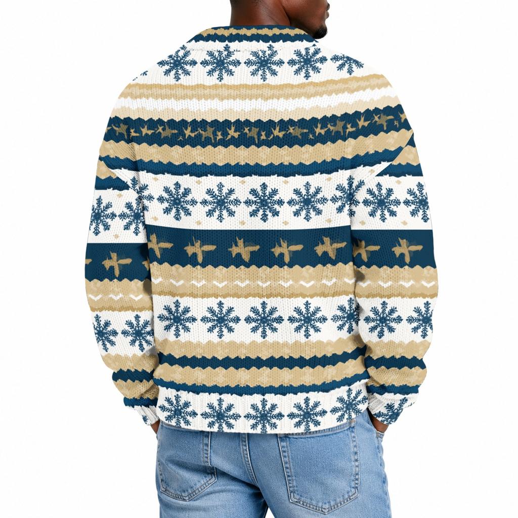 Men's Neck Knit Sweater with Christmas Print for Winter Holiday