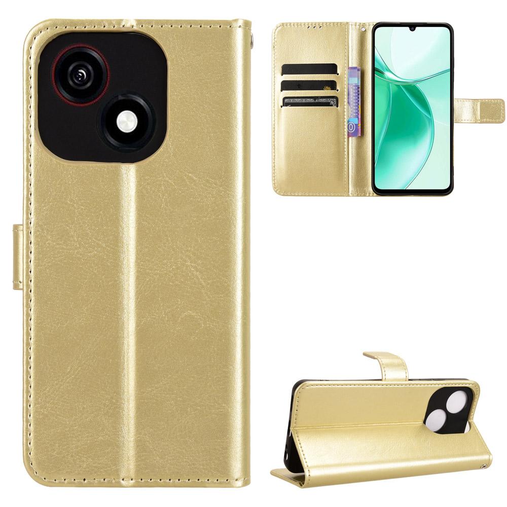 For ZTE Blade A35e PU Leather Case with Strap Crazy Horse Texture Phone Wallet Cover