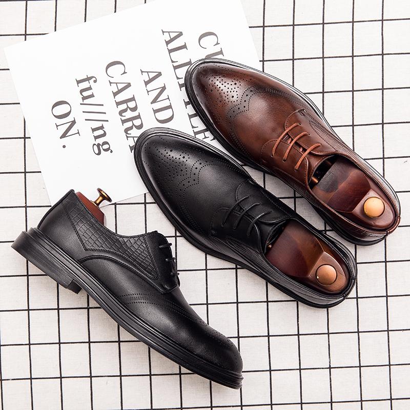 Fashion Size 38-46 Retro Men Fashion Block Shoes Men Casual Comfortable Lace Leather Shoes Men Business Office High Quality Formal Shoes