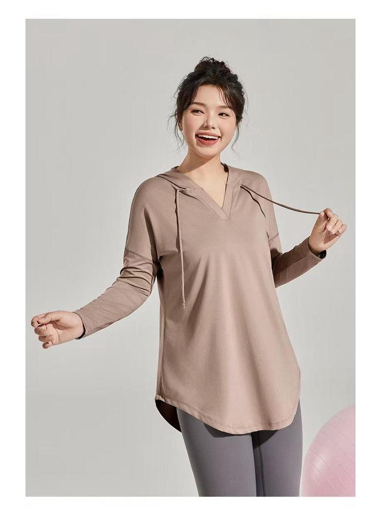 Plus Size Yoga Quick Dry Hooded Set: Slimming Long Sleeve & Pants, Loose Mid-Length Cover for Chubby Sisters