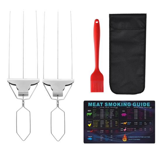 3-Prong BBQ Skewers Set Stainless Steel Grill Skewers with Push Slider Bar Dishwasher Safe Three-Prong Kabob Sticks for Meat Veggies Shrimp