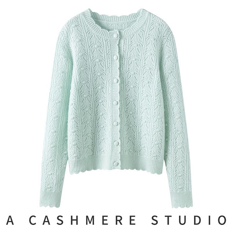 Heavy Industry Cashmere Crochet Hollow Cardigan - Women's Autumn/Winter Loose Knit Fashion Sweater Coat