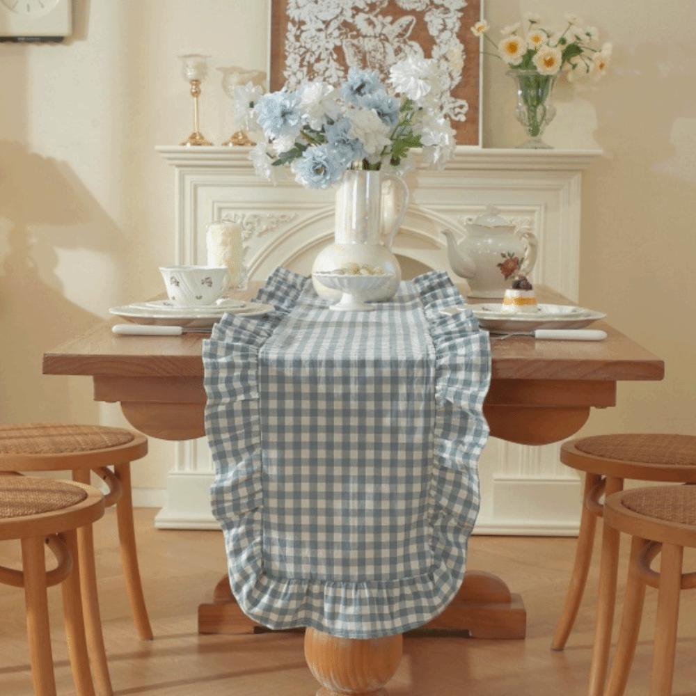 Solid Color Ruffled Edge Table Runner Rustic Style Tables Cover Dinning Table Runner  Kitchen Decor