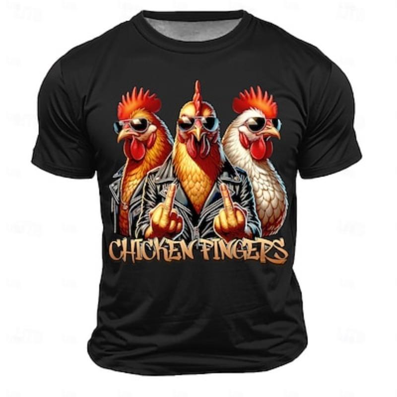 Men's Rooster Short Sleeve T-Shirt 3D Print Crew Neck Shirt Fashion Athleisure Street Sports Outdoor Daily Black White Red Summer Spring Clothing