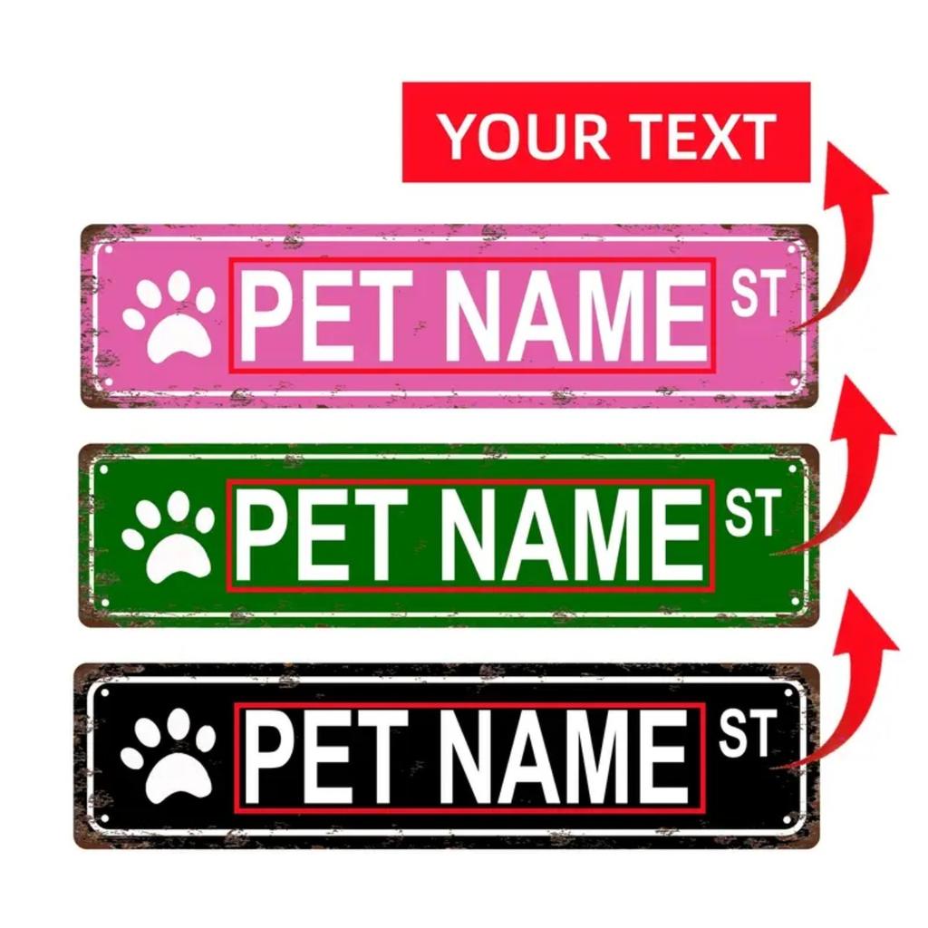 Personalized Vintage Metal Street Sign with Pet Name Paw Print Indoor Outdoor Home Decor