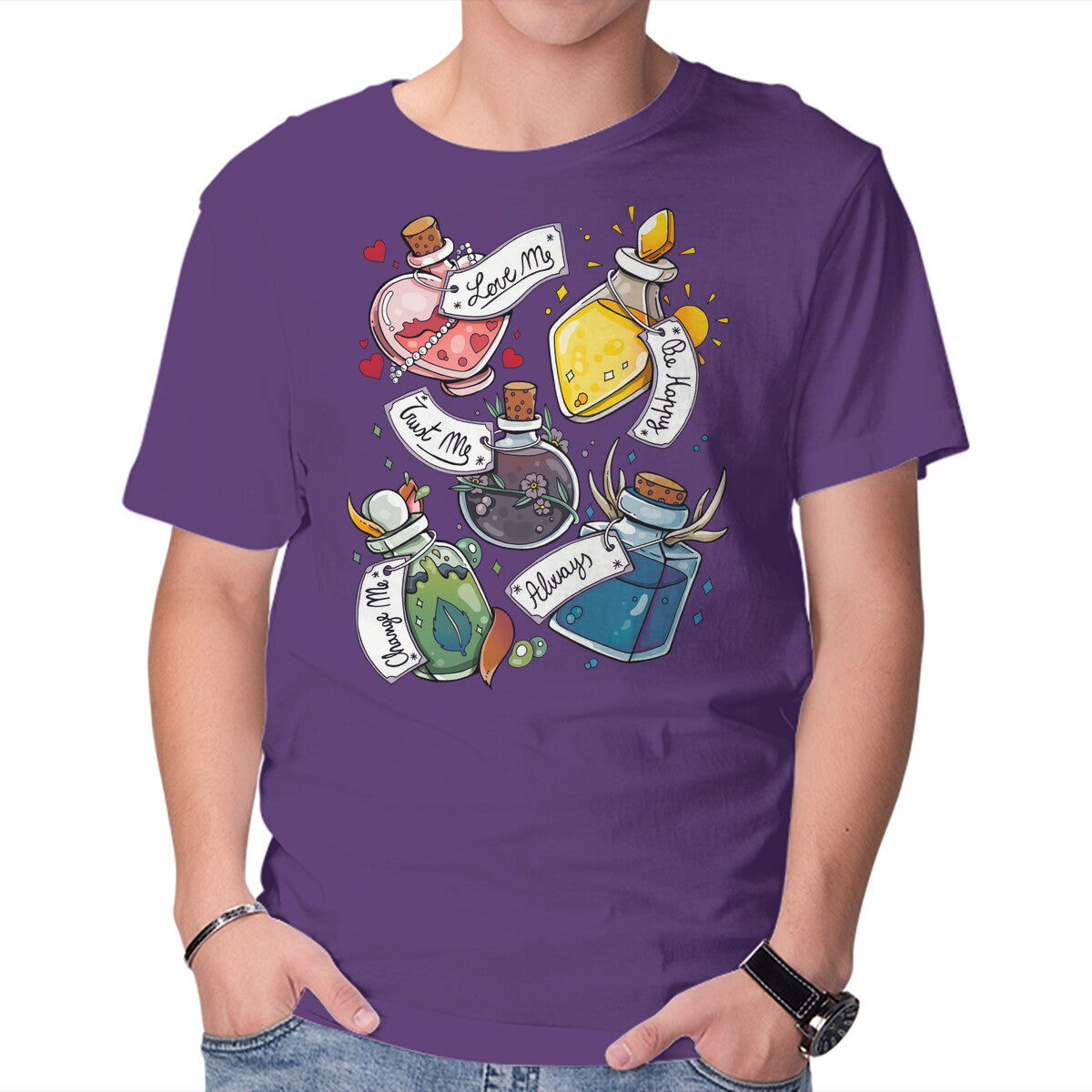 Unisex Crew Neck T-Shirt Magic Potions Graphic Short Sleeve Casual Tee S