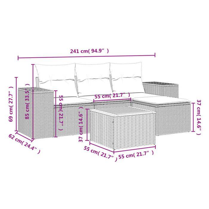 VidaXL Garden Lounge Set 5 Pcs with Cushions Black Wicker 3225411