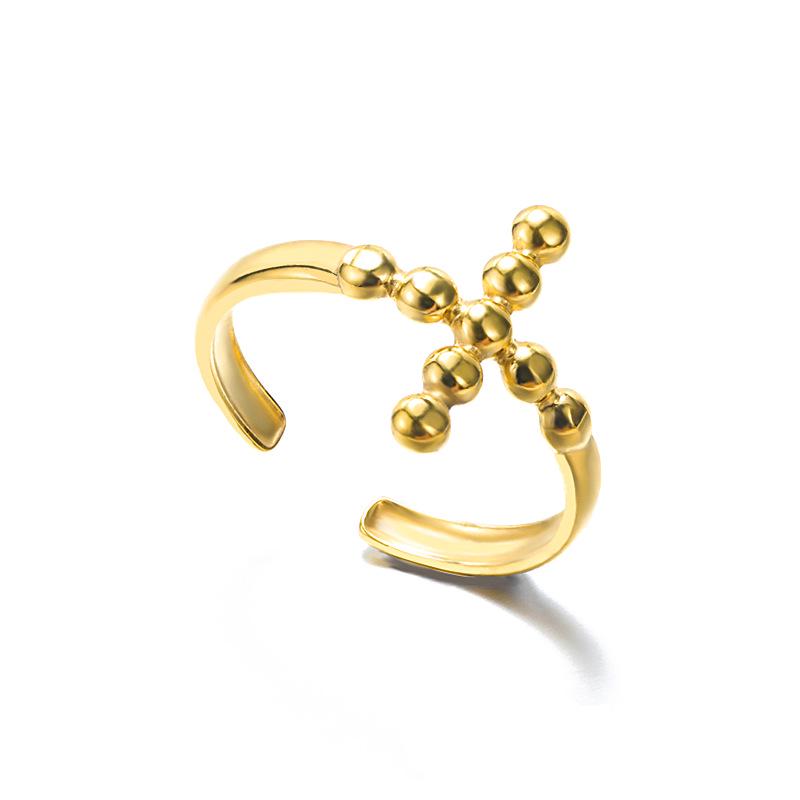 Unisex Retro 18k Gold Stainless Steel Open Cross Ring