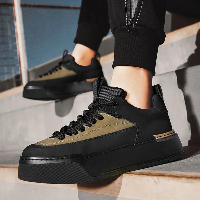 Sneaker Casual Herren Designer Weiße Board Schuhe Mode Mikrofaser Leder Stoff Obermaterial Höhe Erhöht Flache Plattform Sportschuhe