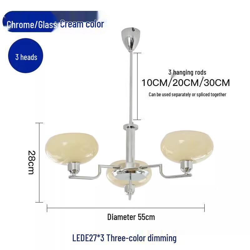 Nordic Retro 3-Head Chandelier with Chrome Body
