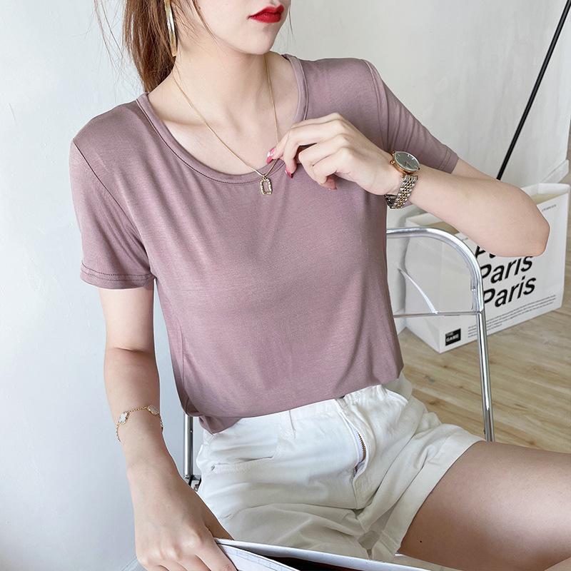 Women's Crew Neck Short Sleeve Tee Slim Fit Casual Modal Fabric Basic Daily Wear Top