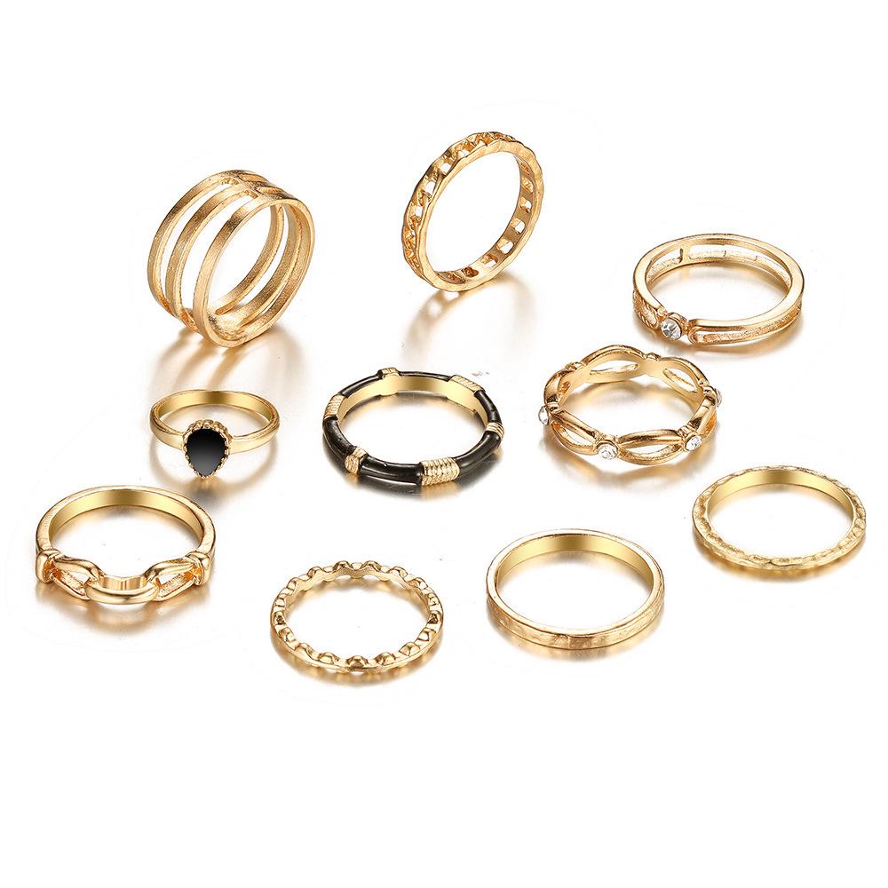 22-Piece Retro Love Hollow Ring Set: Creative Multi-Joint Design