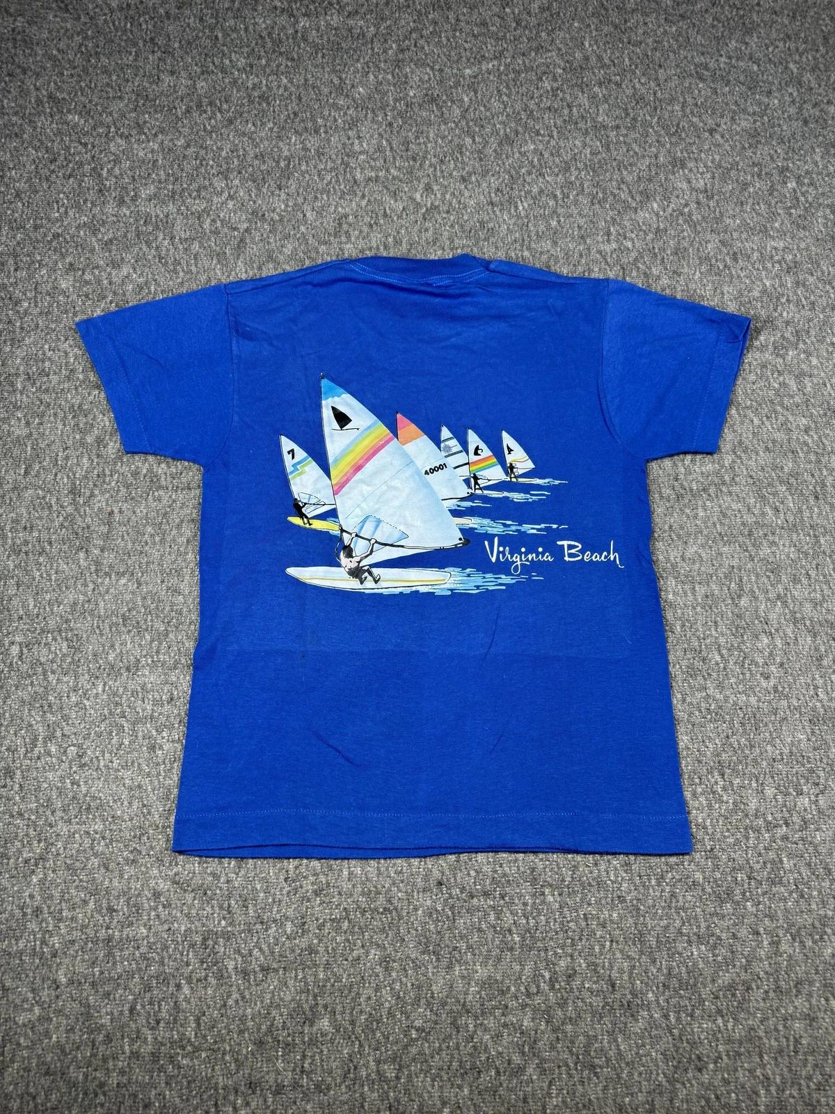

Vintage Virginia Beach Shirt Kids Medium Blue Sailboat Graphic 80s USA Made 2XL
