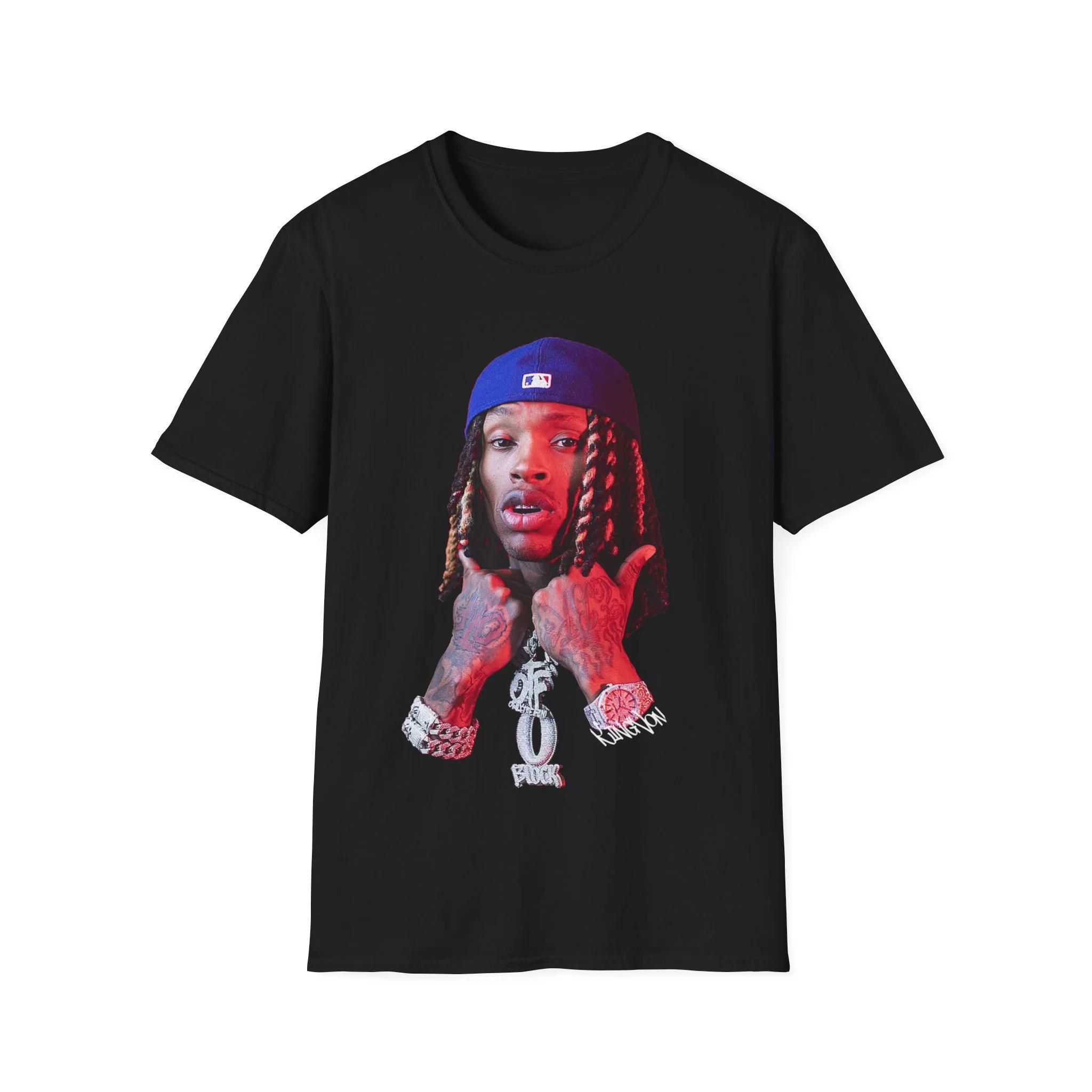 

2025 Summer King Von Pattern T-shirt, Retro Hip-hop Rap T-shirt, Pure Cotton Printed Street Fashion Trendy Casual T-shirt L