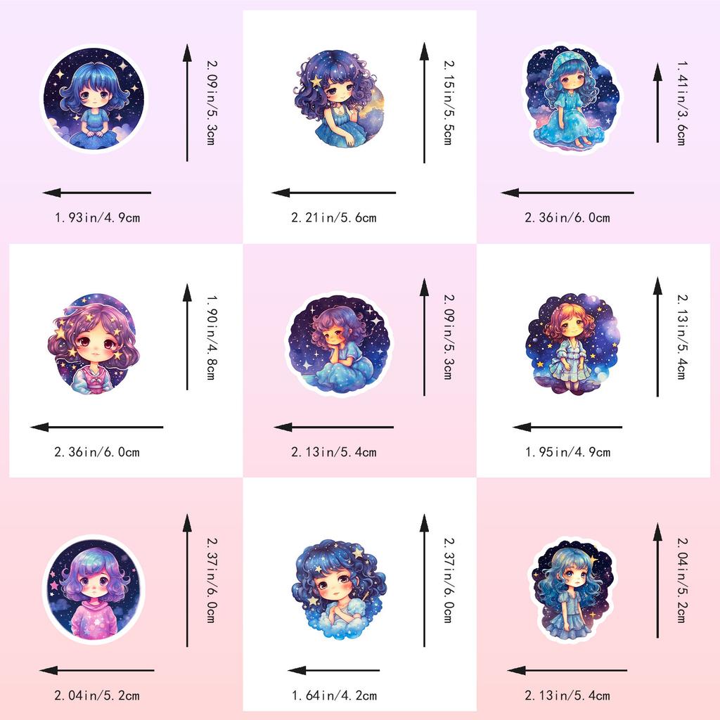 50 Star Girl Stickers Dream Girl Pattern Characters Children Cute Girls Graffiti Stickers