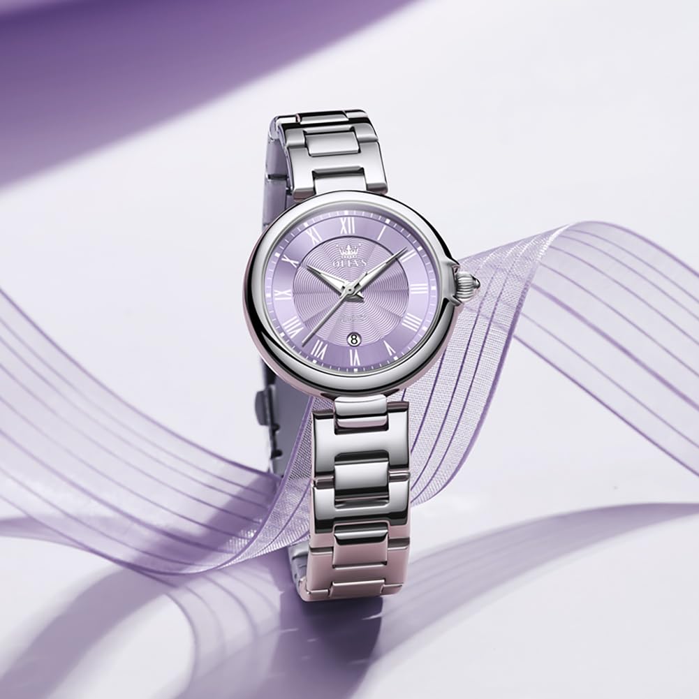 OLEVS Quartz Stainless Purple Women's Watch, Cute, Lightweight, Steel, Waterproof, Luminous, Gift,