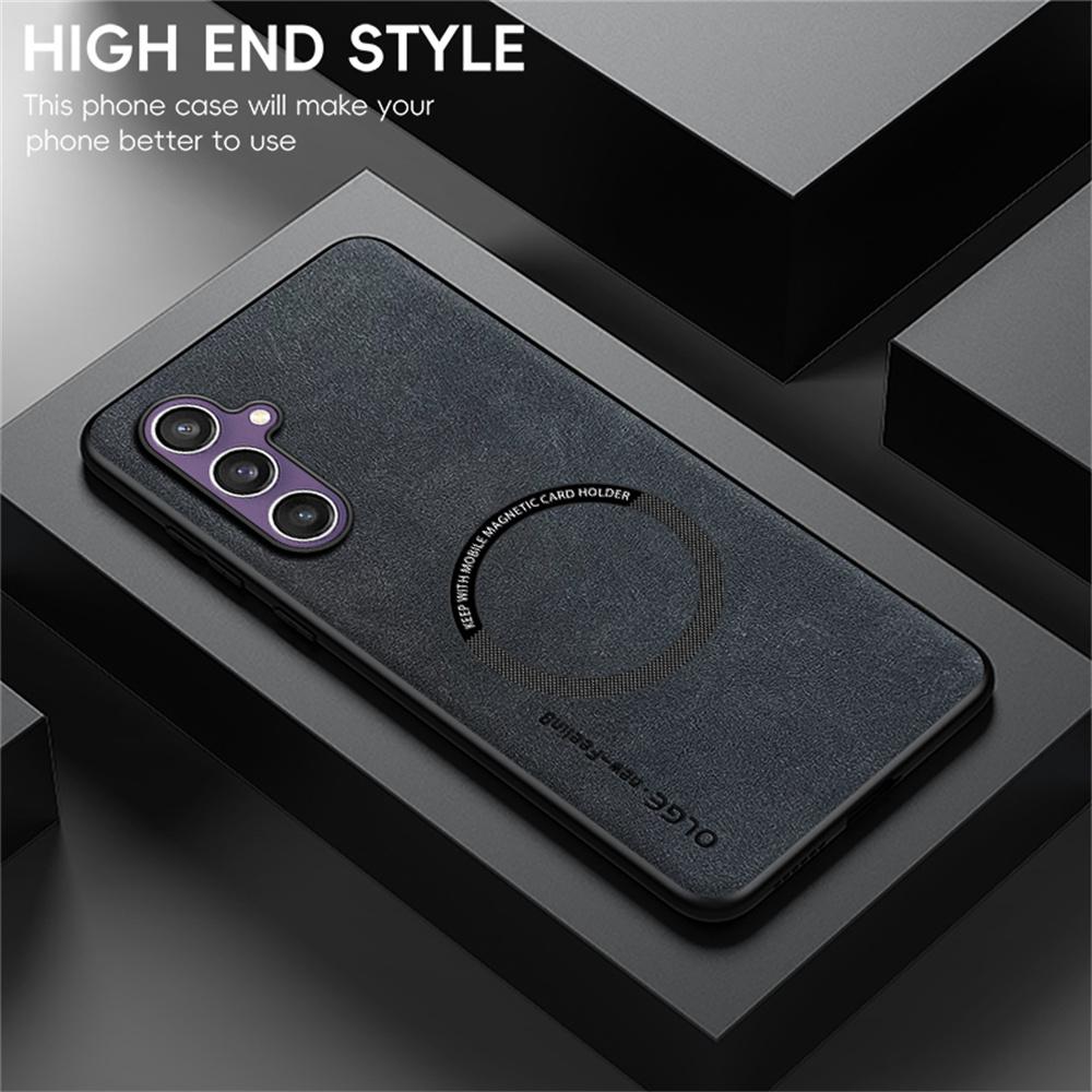 WANLONFENG YBP Series For Samsung Galaxy S23 FE Magnetic Case with Tempered Glass Film PU+TPU Phone Cover Large Cutout