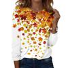Women's Casual Long Sleeve Blouse with Leaves Print Round Neck Top for Everyday Wear