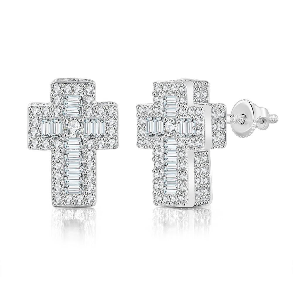 

Zircon Cross Stud Earrings For Men Women Punk Crystal Gold Color Piercing Earring Hip Hop Rock Zircon Wholesale OHE129