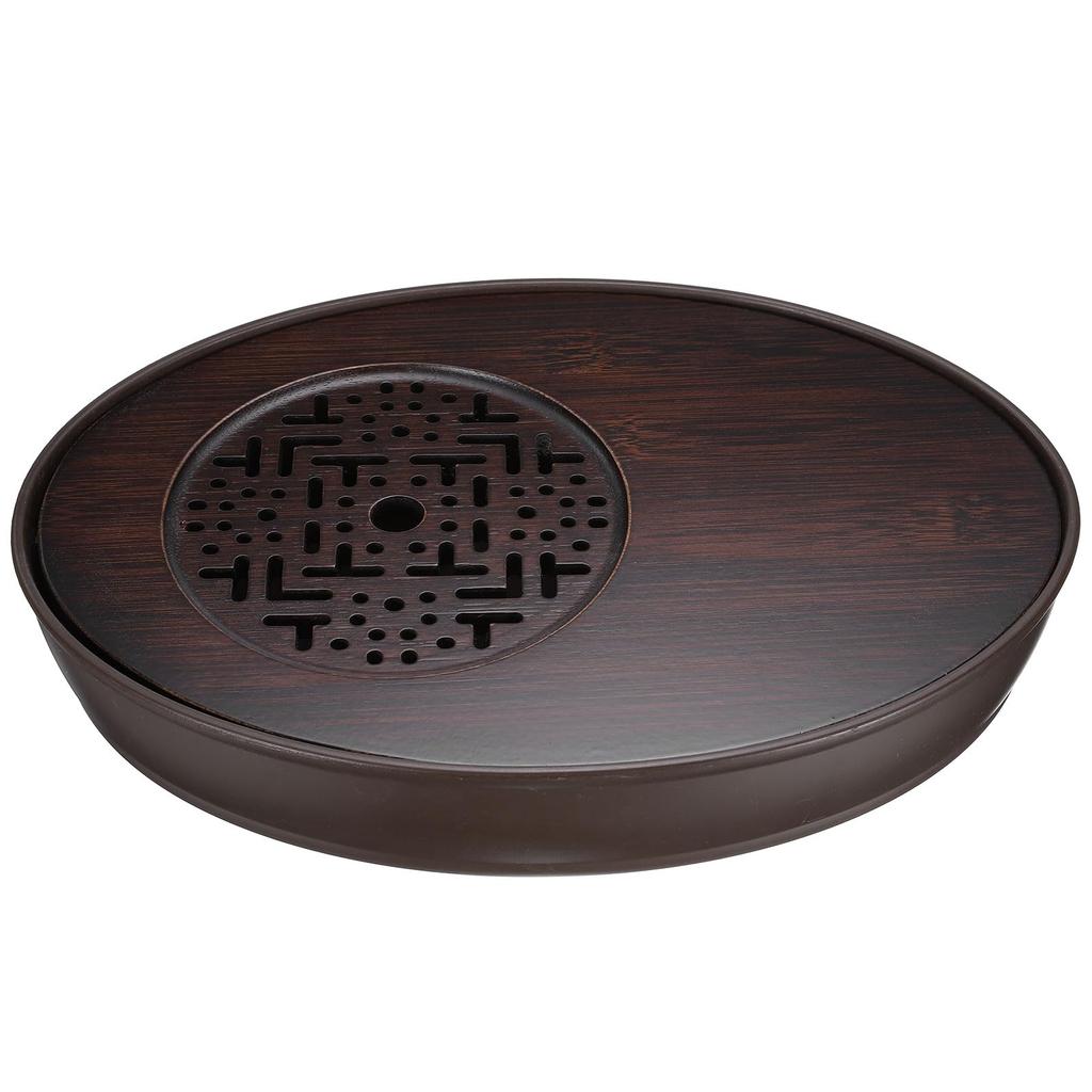 uxcell 11" Oval Classic Bamboo Tea Tray, Chinese Kung Fu Tea Set, with Teacup, Brown, for Bamboo Table Furniture, Vintage Tea Set
