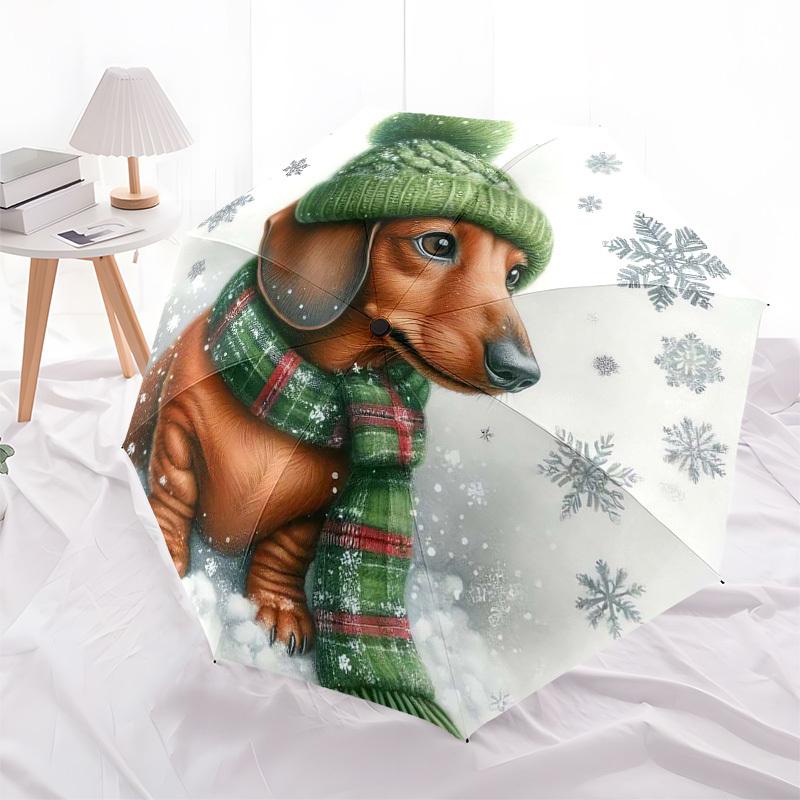 

1pc Winter dog illustration with snowflakes and scarf. Umbrella with Plastic Handle,Suitable for All Seasons Home Travel Outdoor Umbrellaptys31042