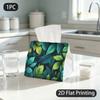 1pc Tissue Box, Stylized Green Leaves Fresh Natural Vibe Pattern, 2D Flat Printing, Crafted with Strong Polyester, Built To Last, Napkin Box, for Wash