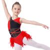 Girls Latin Dance Rhinestone Feather Asymmetrical Sleeveless Press Button Crotch Mesh Bodysuit