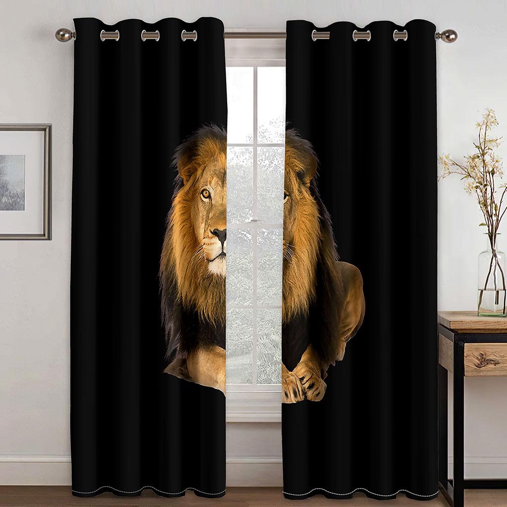 The King of Beasts The King of the Forest Tiger Lion Leopard Curtain, a Set of Two Pieces, Home Bedroom Living Room Curtain