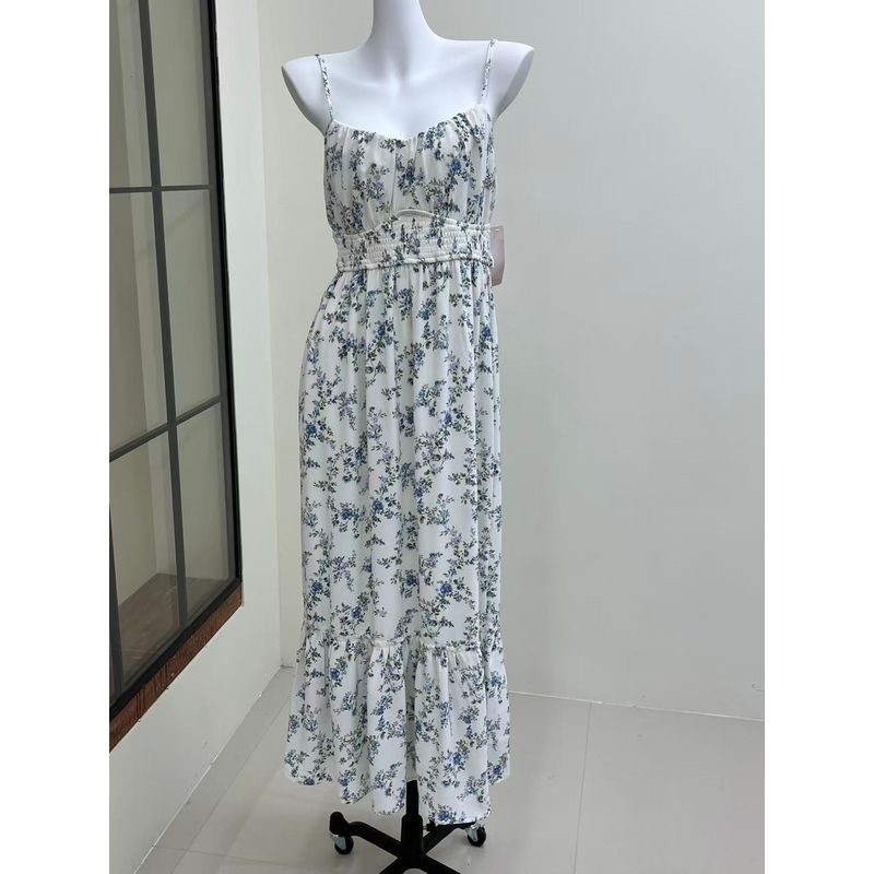 

French Mori Elegant Fresh Romantic V Neck Floral Slip Dress Unlock Autumn Travel Dress for Women No. 2 color XL