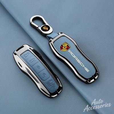 Capa de Couro para Chave de Carro Protetor de Chave Liga Leve para Macan Cayenne Panamera 718 Boxster Cayman Spyder ADESIVO BJ7