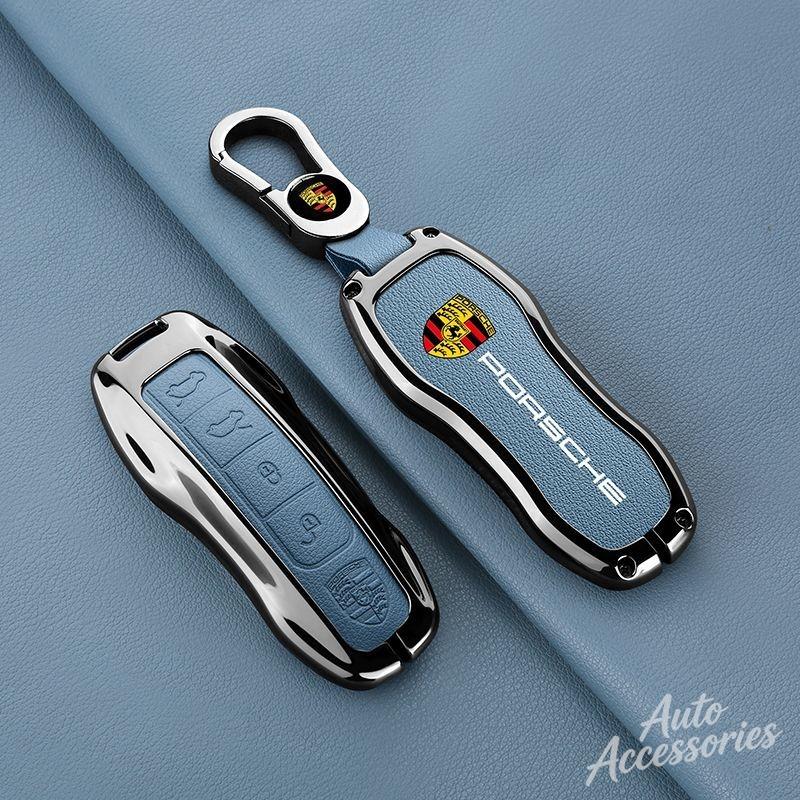 hbcr1 Metal Leather Car Key Case Cover Key Protect Shell For Porsche Macan Cayenne 718 Cayman Boxster Panamera 911 Accessories Sticker
