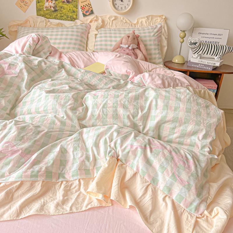 Bed Four-piece Set Washed Cotton Quilt Cover Bed Sheet Dormitory Three-piece Set