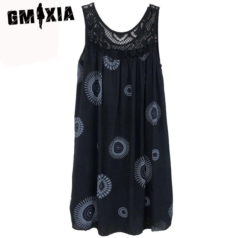 GMXIA Women's Fashion Summer Spring Solid Color Print Sleeveless O-Neck High Waist Casual Dresses