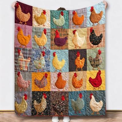 Soft Flannel Blanket with Colorful Rooster Plaids Print Velvets Fleece Throw Blanket For Couch Bed Travel Farm Quilt