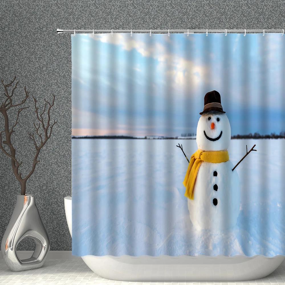 ChristmasTree Bells Shower Curtain Set Happy New Year Waterproof Polyester Cloth Curtains With Hooks Bathroom Home Decor