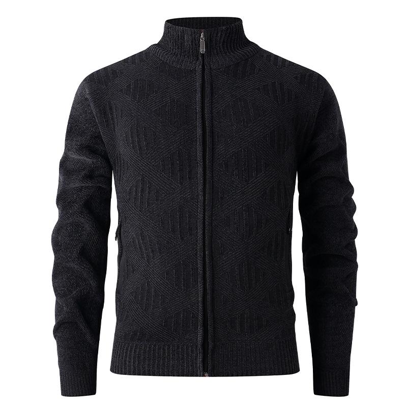 

Autumn And Winter Men S Sweater Fashion Stand-Up Collar Fleece Thickened Chenille Knitted Sweater Jacket Top 3XL темно-серого