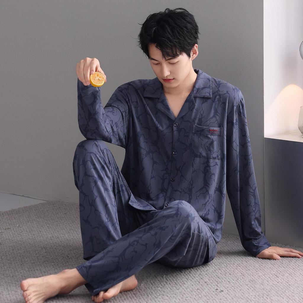 Men's Autumn Cardigan Pajama Set - Long Sleeve & Pants, Comfortable Modal Sleepwear, Casual Sporty Style