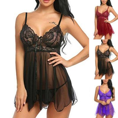 S-4XL Sexy Damen Spitze Babydoll Dessous Nachthemd Durchsichtige Nachtwäsche Nachtwäsche Minikleid