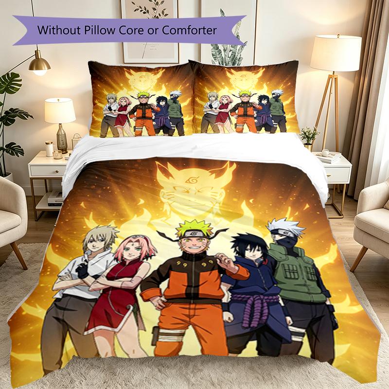 3pcs Duvet Cover Set, Game Role Naruto Bedding Set, Machine Washable, Breathable Fabric, All-Season Cozy Bedroom Accessory