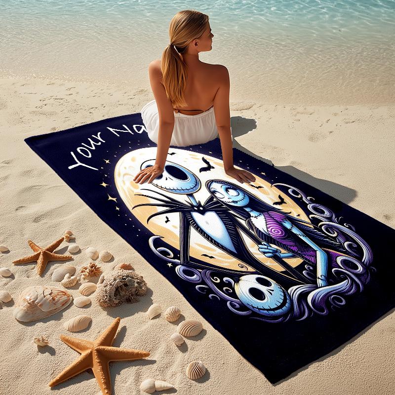 Custom Name Nightmare Before Christmas Stylish Digital Printing Beach Towel Quick‑Drying Absorbent Blanket for Beach Pool Gym Travel