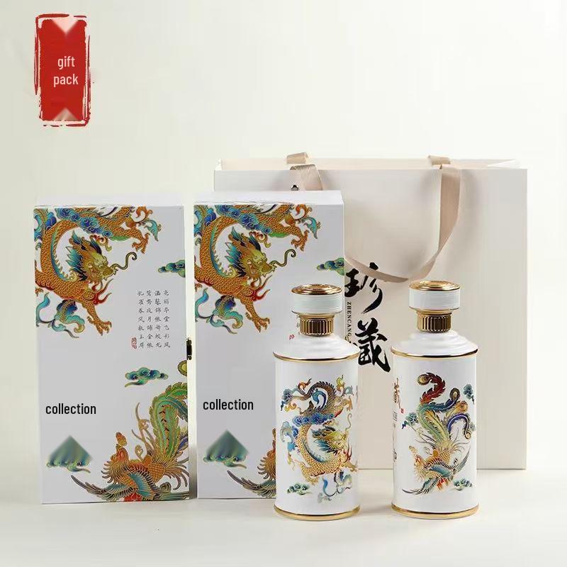 Jingdezhen Ceramic Dragon & Phoenix Wine Bottle: Sealed, Elegant Design, Perfect for Wine Soaking
