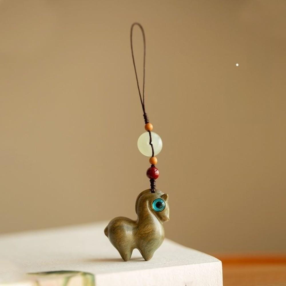 Zodiac Horse Key Chain Sandalwood Wood Phone Chain Creative Bag Pendant  New Year