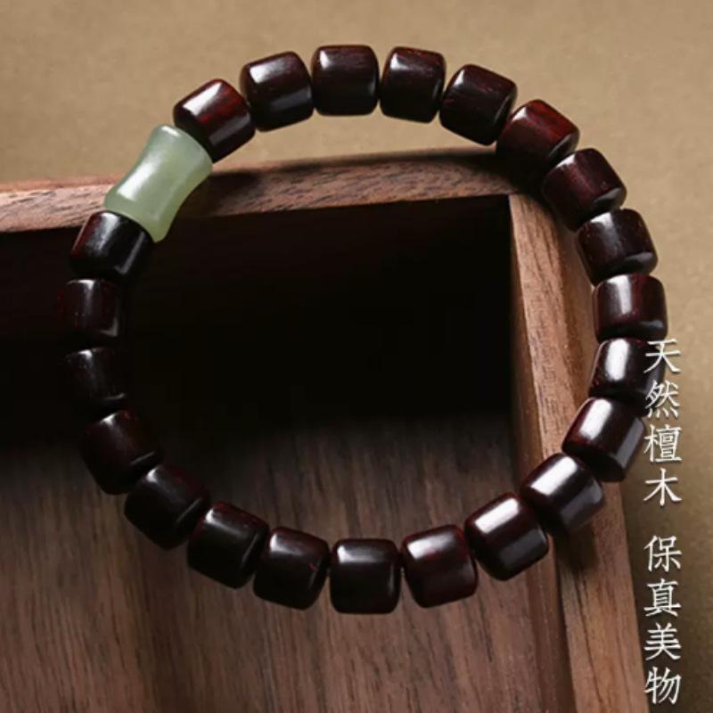 Natural small-leaf rosewood bracelet, Dongling jade bracelet, unisex cultural and religious beads, Buddhist prayer beads, hand ornament, "rise