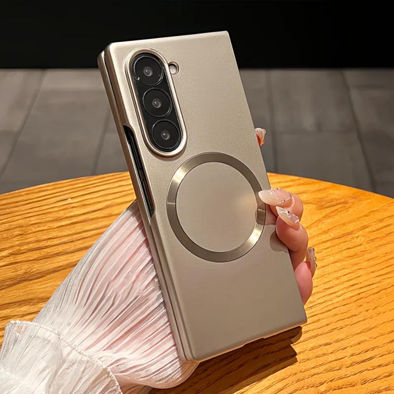 Luxury Ultra Thin Metal Paint Plating Magnetic Frosting Phone Case for Samsung Z Fold 7 6 5 4 3 Slim Matte Wireless Charge Cover