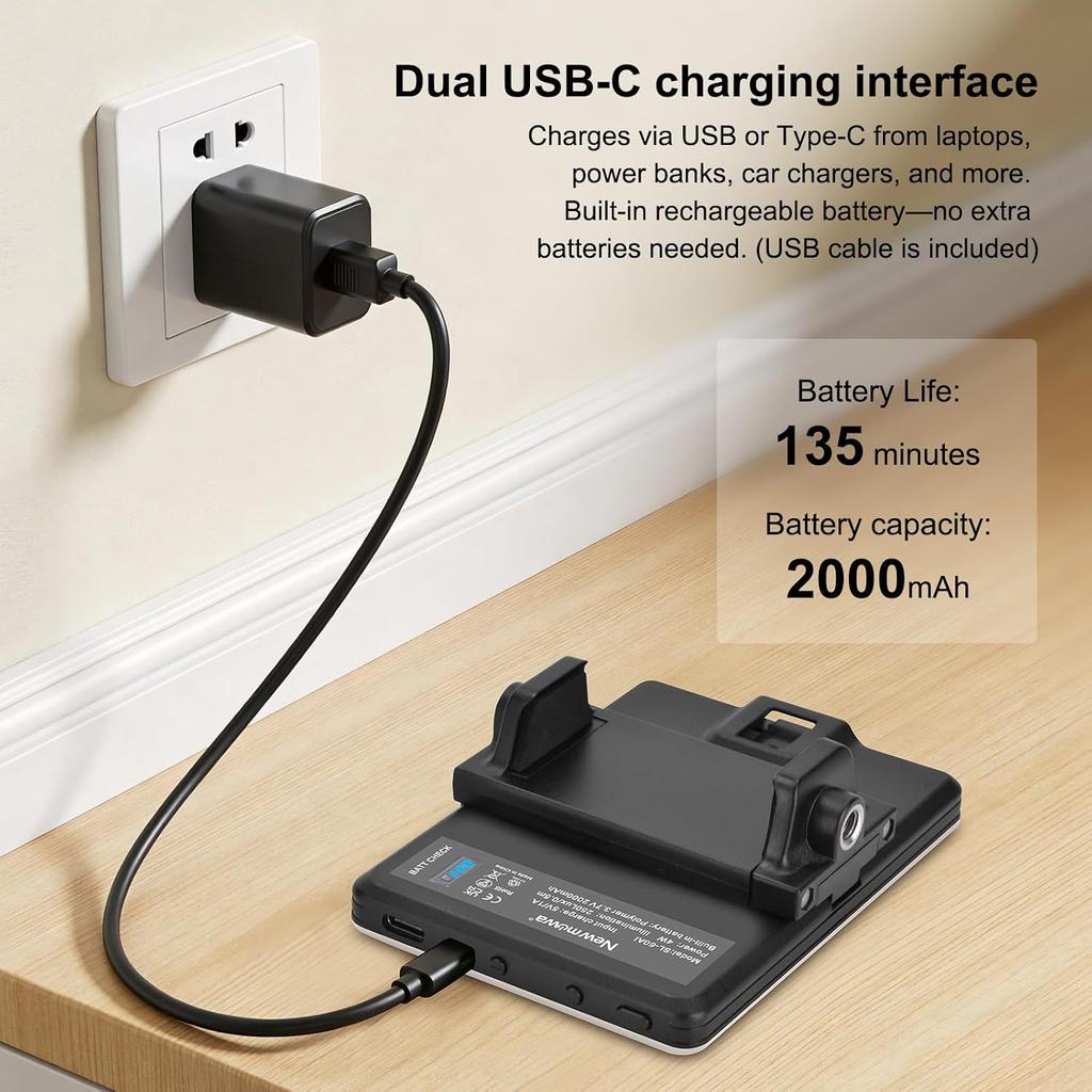 Newmowa 60 LED High Power Rechargeable Clip Fill Video Conference Light | with Front & Back Clip, Adjusted 3 Light Modes for Phone, iPhone, Android,