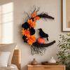 Plastic Cat Crow Wreath Gothic Style Artificial Flower Garland Halloween Wreath  Window Wall Decor