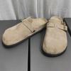 Women And Men'S Half Slipppers Suede Leather Buckle Decor Slip-On Outdoor Lazy Shoes Closed Toe Thick Heels Single Shoes Unisex
